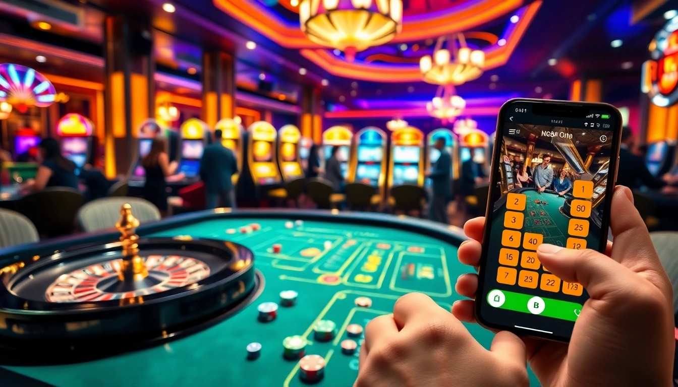 NK88 patrons enjoy a lively casino experience with vibrant tables and gaming excitement.