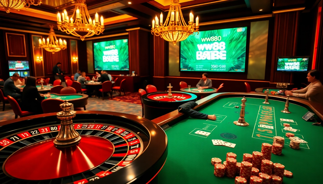 Experience thrilling gameplay at ww88 with vibrant casino tables and engaging players showcasing excitement.