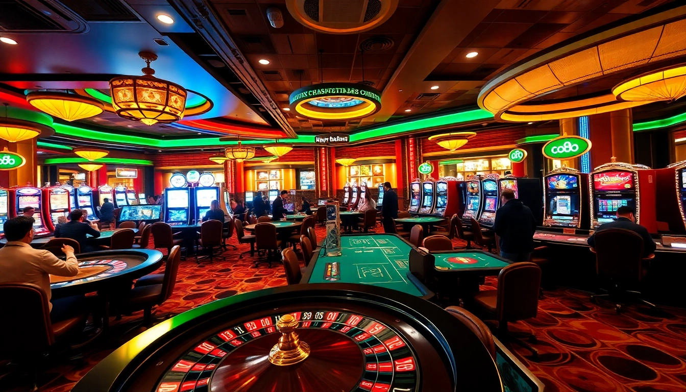 Exciting casino gaming scene with co88-themed poker chips and roulette wheels.