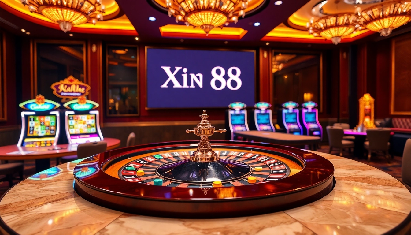 Exciting gambling experience at Xin 88 casino with roulette and vibrant slot machines.