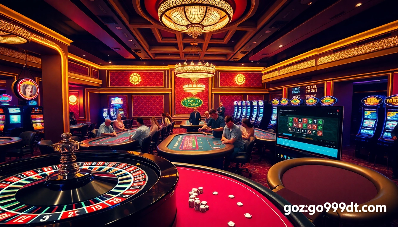 Players enjoying various table games and slots at https://go999.de.com casino, exemplifying excitement and luxury.