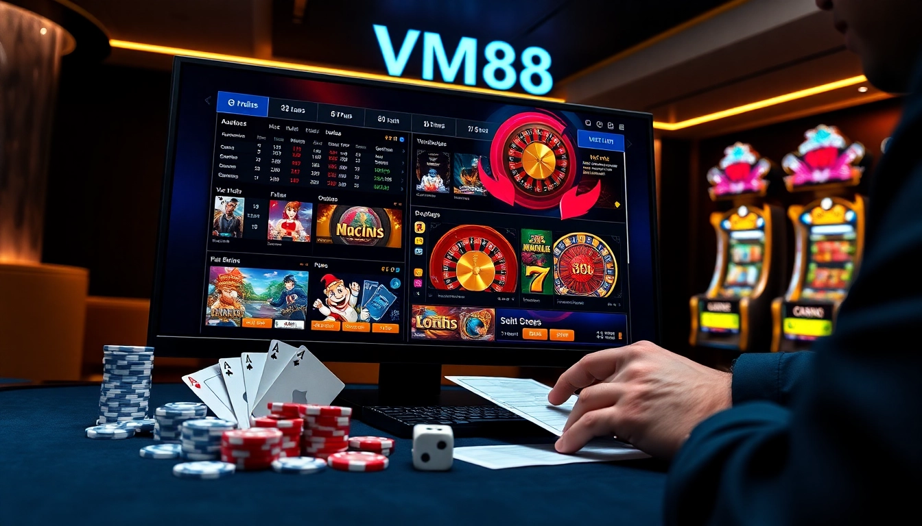 Player strategically placing bets on VM88’s secure casino games with poker chips and live sports odds