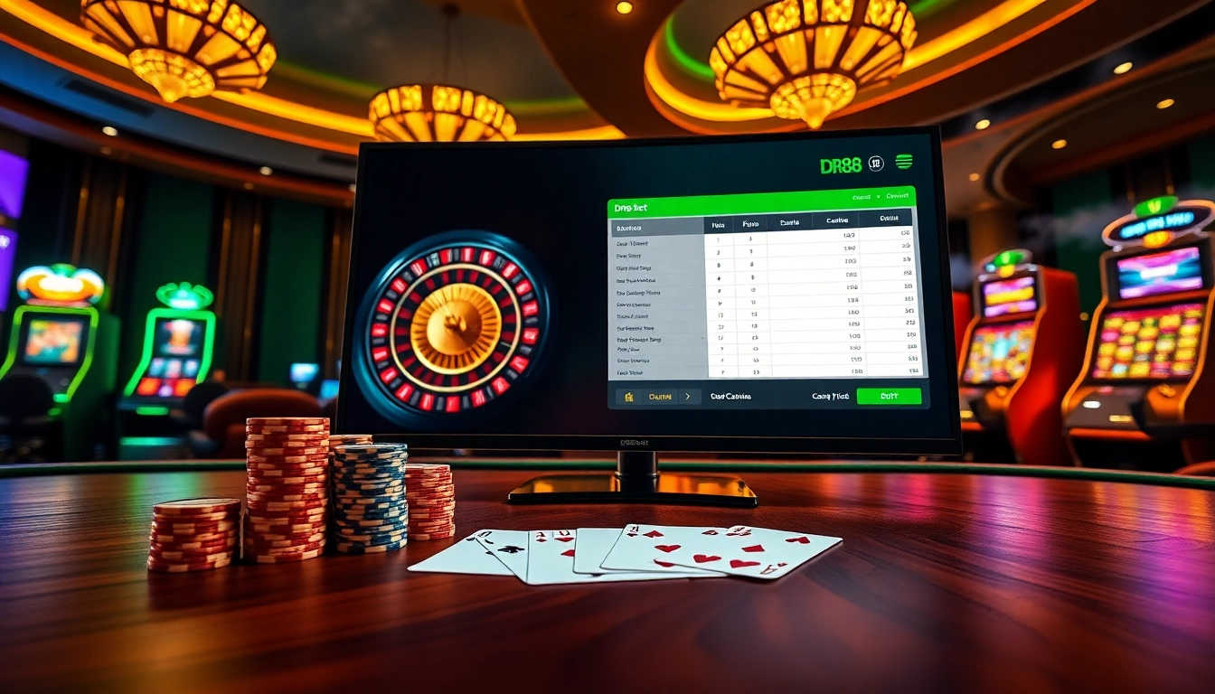 Player placing strategic bets using DR88 Bet platform with poker chips and roulette wheel in a luxury casino setting