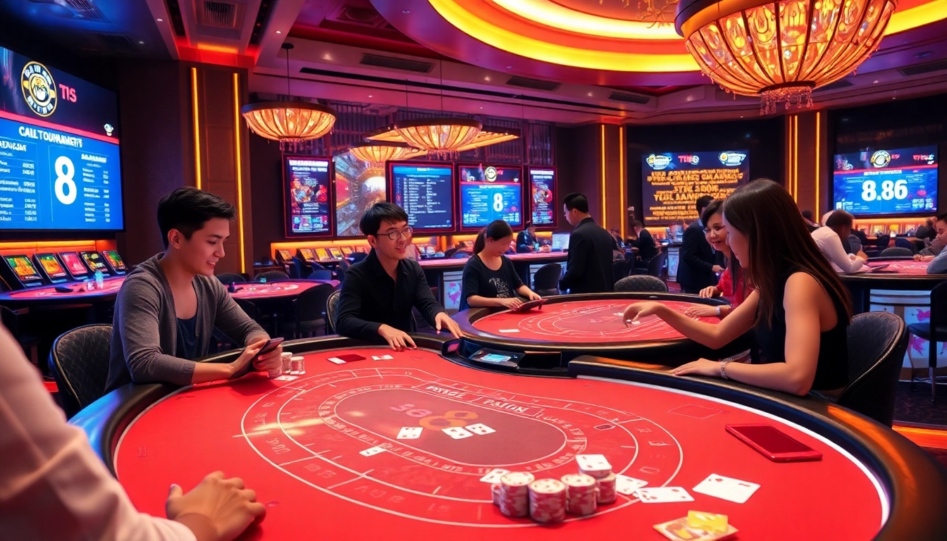 Exciting gameplay at 8s casino featuring vibrant tables and players enjoying baccarat and blackjack.