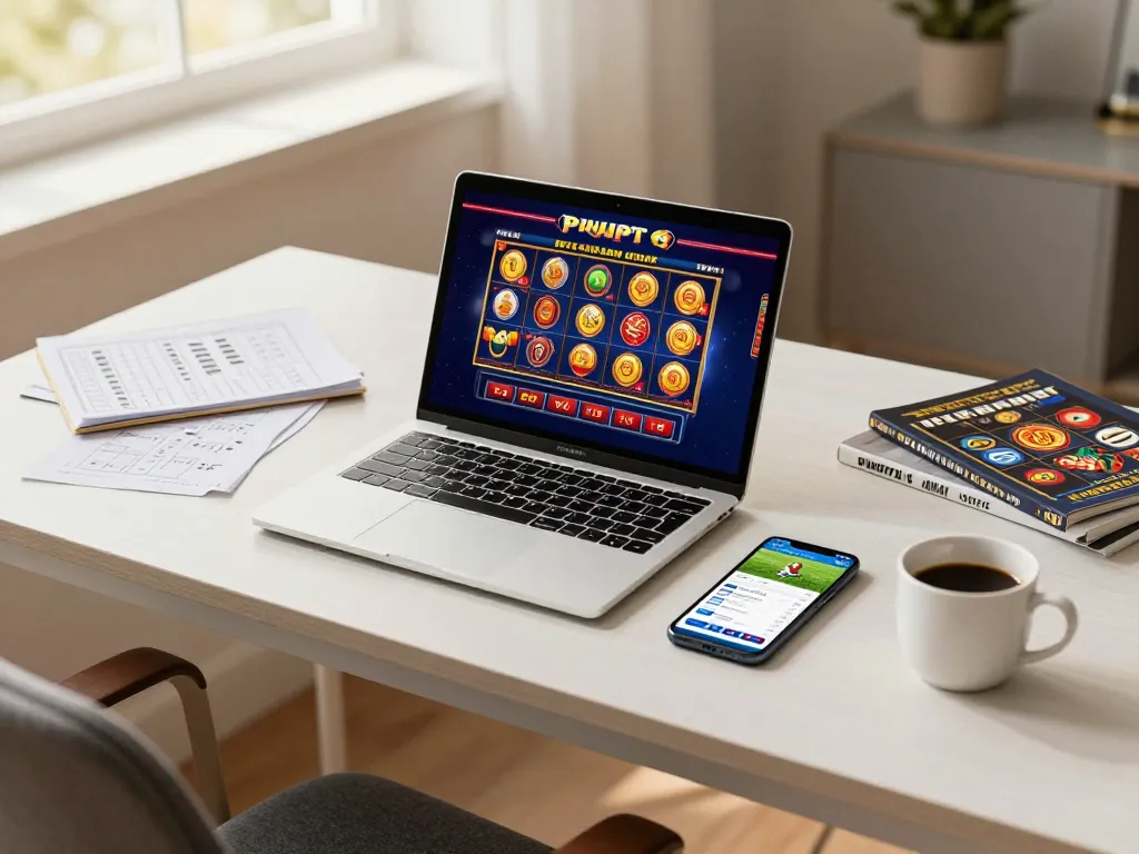 Player enjoying F8BET online services on a cozy desk with gaming devices and strategy notes.