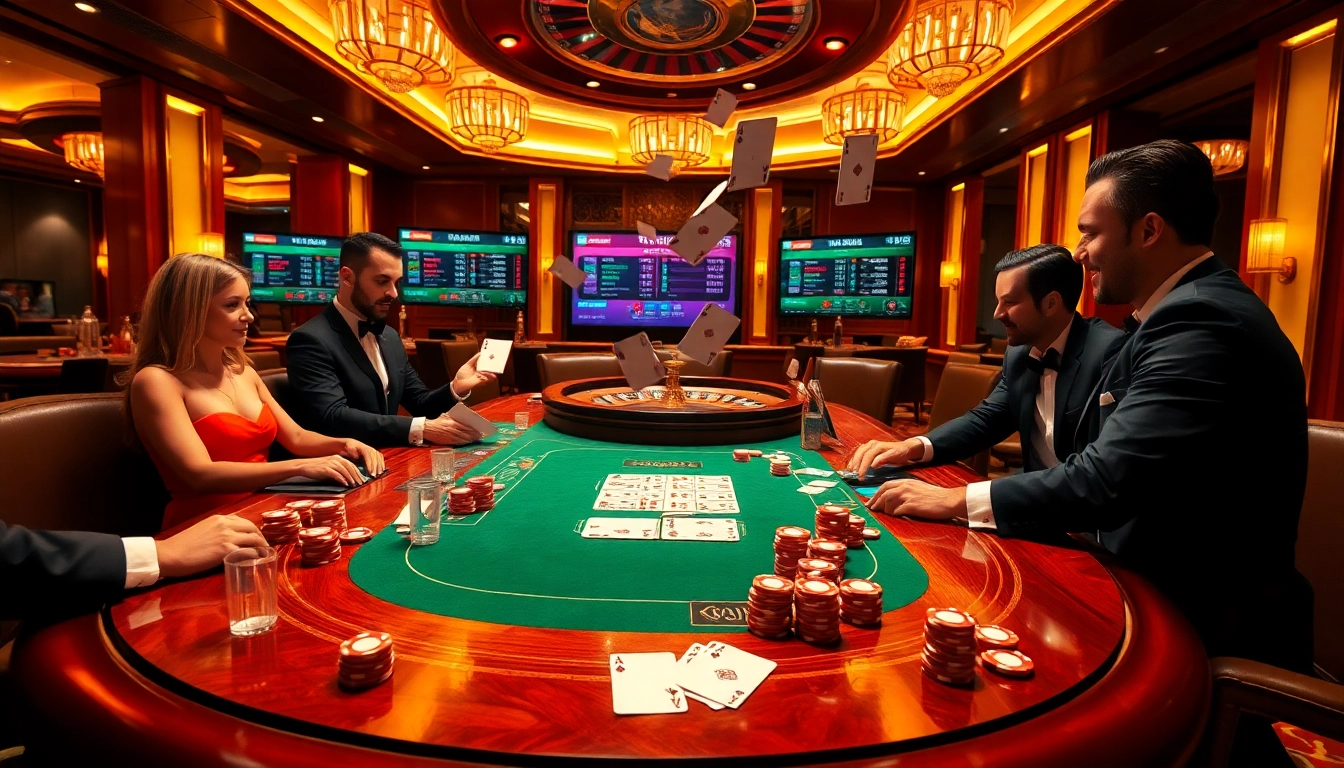 KQBD sports betting action at a luxurious casino with poker and roulette tables.