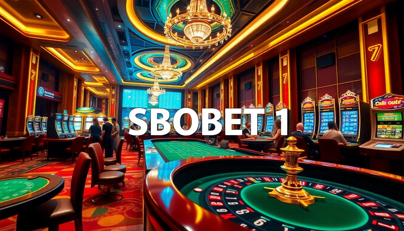 Players engaging in thrilling bets at SBOBET91 casino tables, surrounded by vibrant games.